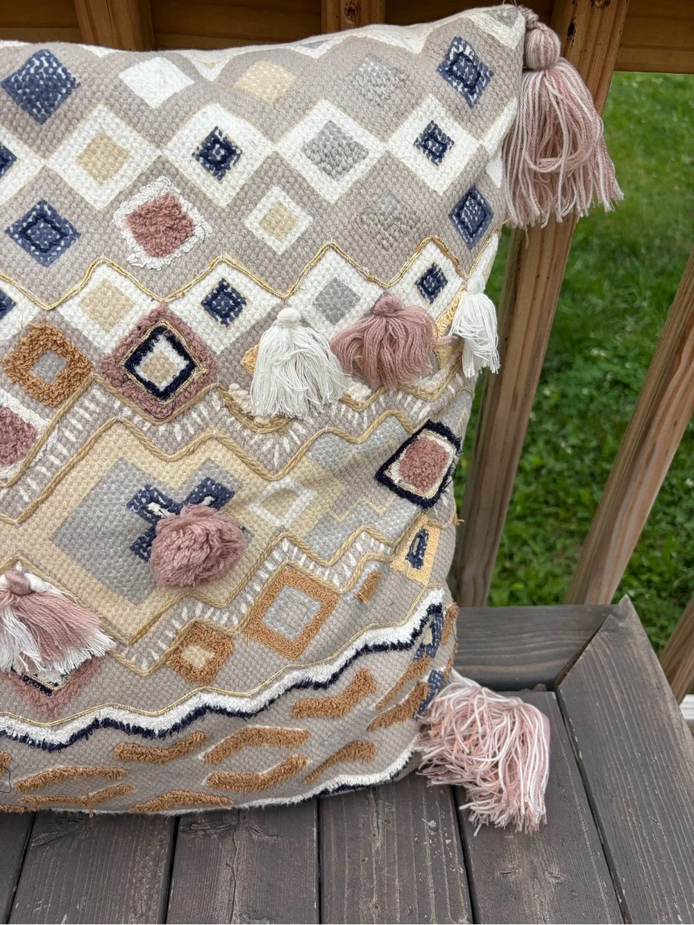 Pier 1 Multicolor Woven Nude Pink Throw Pillow with Tassels 16
